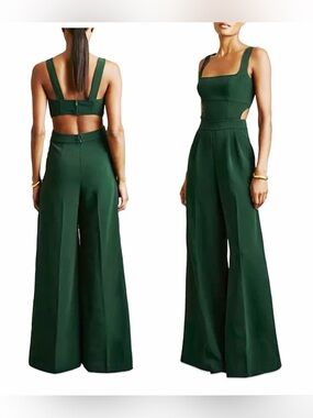 REISS Dion Wide Leg Open Back Cut out Sleeveless Emerald Green Jumpsuit size 0